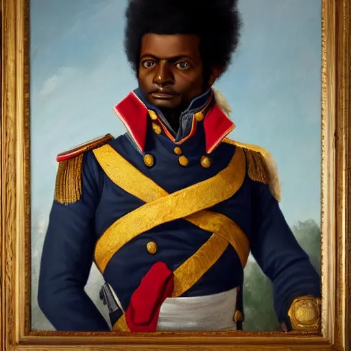 Image similar to portrait of napoloen bonaparte and toussaint l'ouverture standing proudly shoulder to shoulder, painting by rose roosendaal, trending on artstation