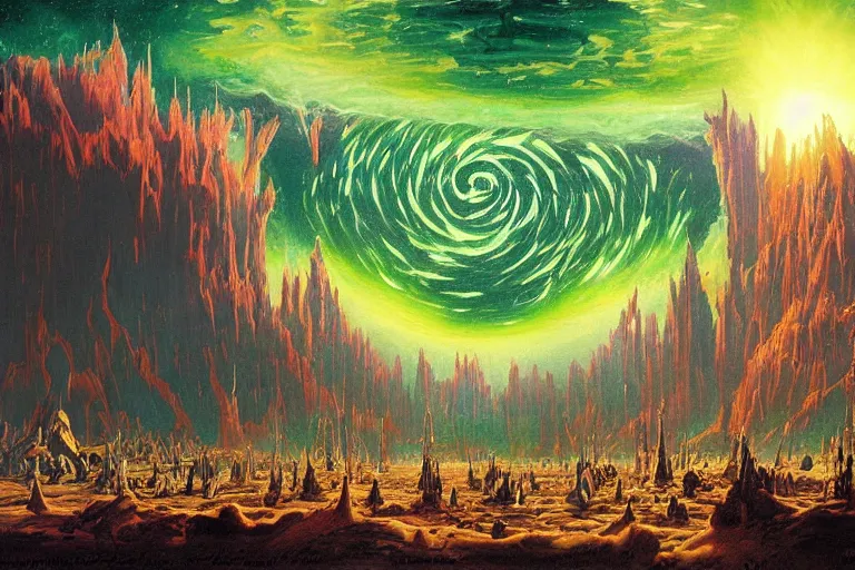 Prompt: miskatonic university big bang inscape in the style of dr. seuss,'star wars ', painting by albert bierstadt