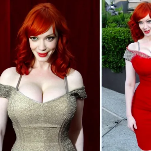 Image similar to christina hendricks with short red dress,