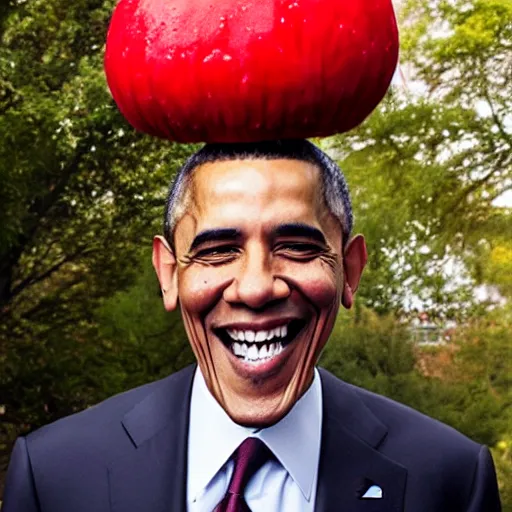 Prompt: portrait photo of Obama finding a giant red mushroom, exhilarated, portrait, closeup. mouth open, 30mm, bokeh