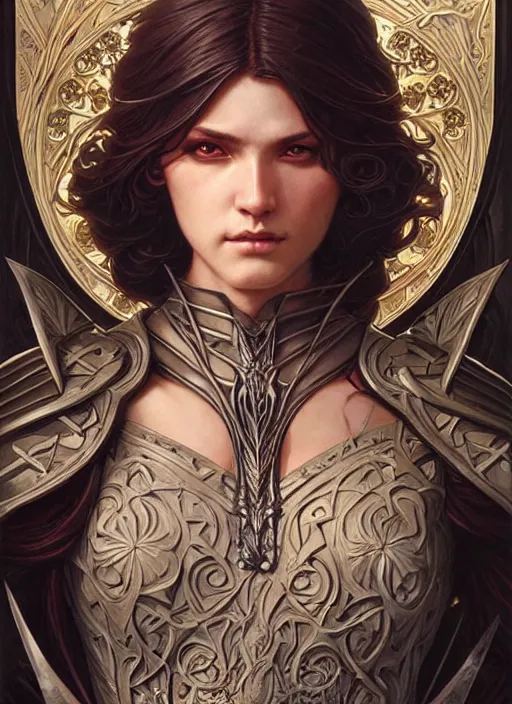 Image similar to Muscular and powerful medieval knight portrait, art nouveau, fantasy, intricate flower designs, elegant, highly detailed, sharp focus, art by Artgerm and Greg Rutkowski