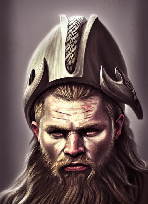 Image similar to viking looking tired, portrait, dramatic light, fierce, digital painting