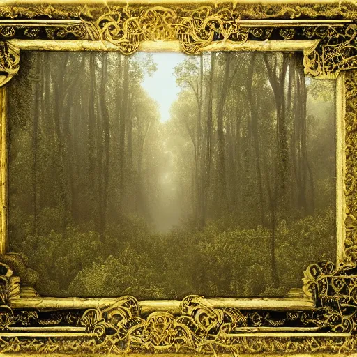 Image similar to a golden ivory forest by gustave moreau and gustave dore, 8k, octane render, art nouveau