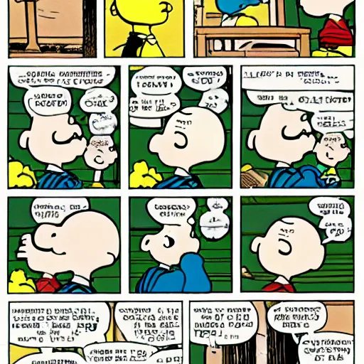 Prompt: charlie brown playing with young albert einstein by charles schultz, comic book,