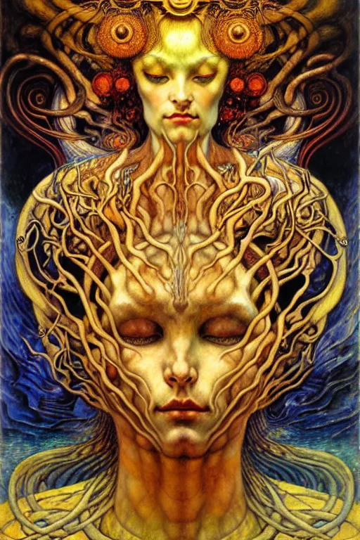 Image similar to Divine Chaos Engine by Karol Bak, Jean Delville, William Blake, Gustav Klimt, and Vincent Van Gogh, symbolist, visionary