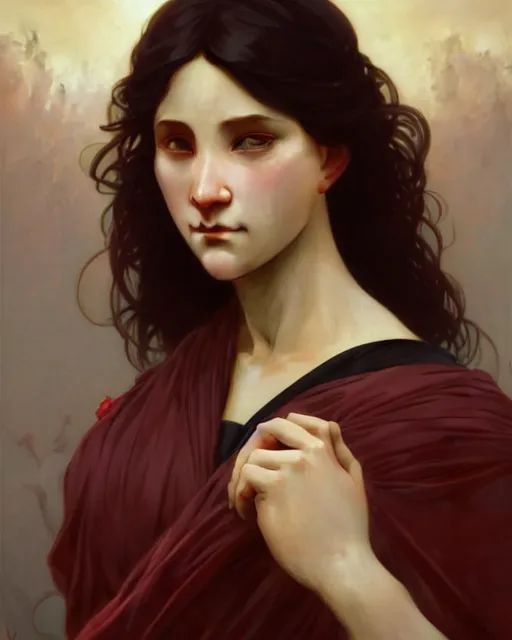 Image similar to a portrait of anguish, concept art, smooth, sharp focus, illustration, art by artgerm and greg rutkowski and alphonse mucha and william - adolphe bouguereau