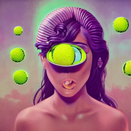 Image similar to Lofi vaporwave portrait tennis ball monster,chalk, Pixar style, Tristan Eaton, Stanley Artgerm, Tom Bagshaw, Basil Gogos