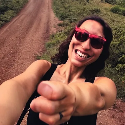 Image similar to woman takes a selfie during the end of the world