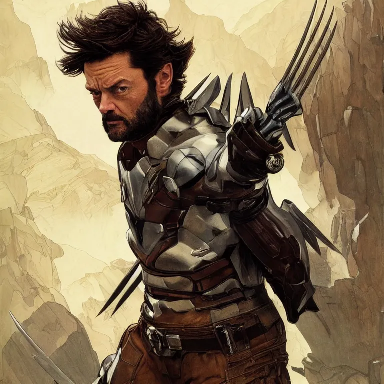 Image similar to Karl Urban as Wolverine, highly detailed, digital painting, artstation, concept art, smooth, sharp focus, illustration, ArtStation, art by artgerm and greg rutkowski and alphonse mucha and J. C. Leyendecker and Edmund Blair Leighton and Katsuhiro Otomo and Geof Darrow and Phil hale and Ashley wood and Ilya repin and Charlie Bowater