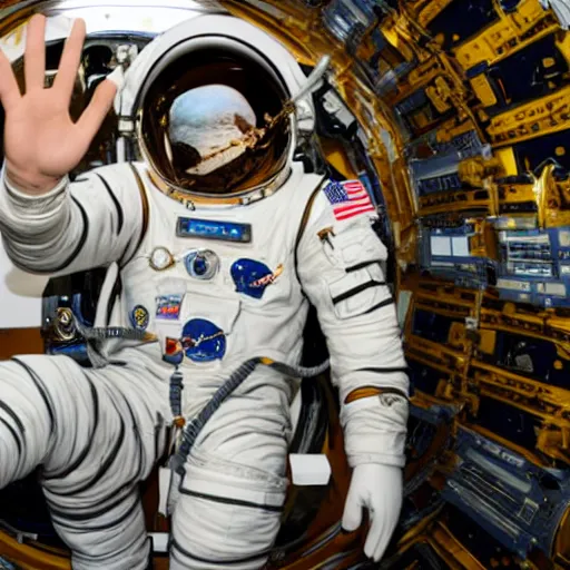 Prompt: an astronaut giving a peace sign