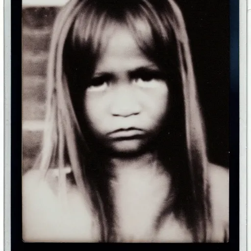 Prompt: Polaroid photo black eyed children
