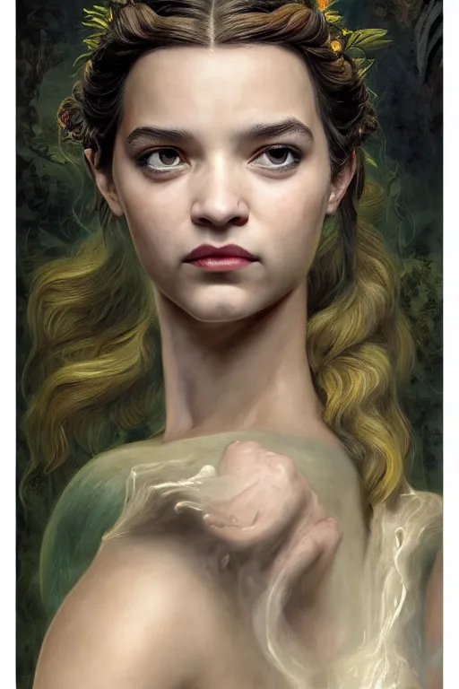 Image similar to A fantasy comic book style portrait painting of Alicia Vikander, Anya Taylor-Joy, hybrid, as an Atlantean Reptilian Warrior, François Boucher, Oil Painting, Mystical Valkyrie, unreal 5, DAZ, hyperrealistic, octane render, Regal, Refined, Detailed Digital Art, RPG portrait, William-Adolphe Bouguereau, Michael Cheval, Walt Disney (1937), Steampunk, dynamic lighting, Highly Detailed, Cinematic Lighting, Unreal Engine, 8k, HD