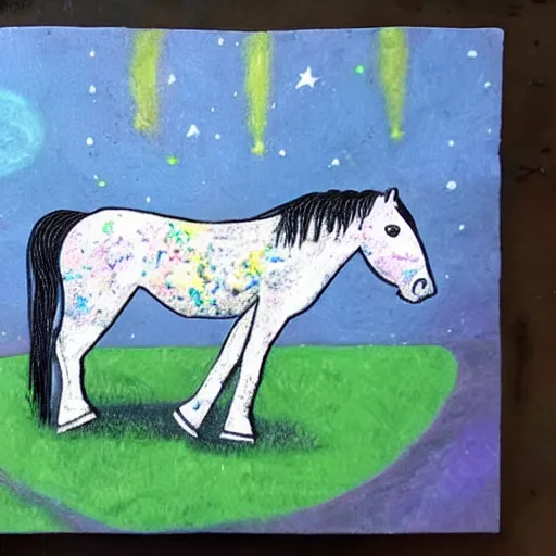 Prompt: art of astronaut on all fours with a cute dappled horse on his back