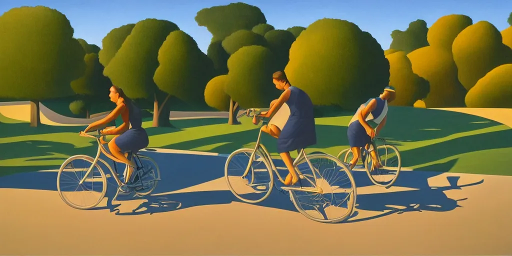 Prompt: biking, blue sky, summer evening, kenton nelson