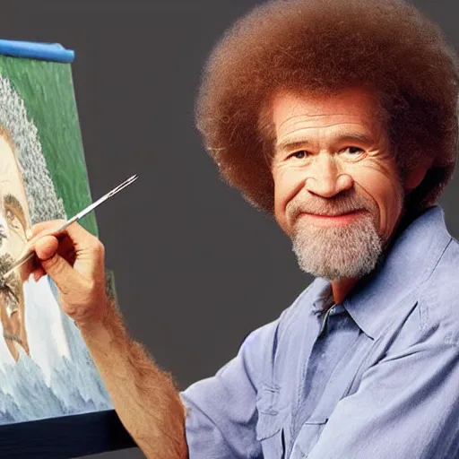 Prompt: realistic photo of bob ross painting with a knife
