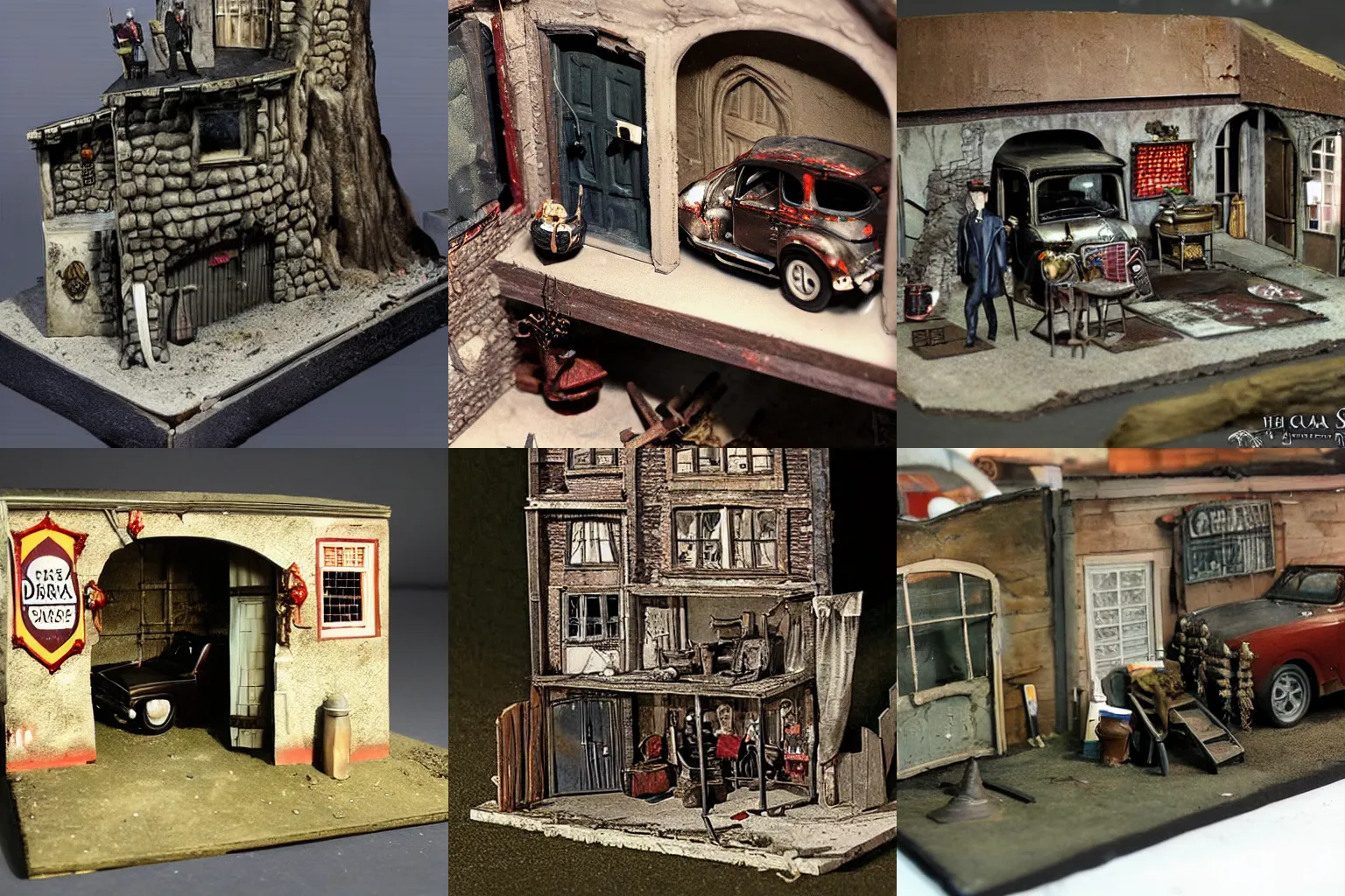 Prompt: miniature diorama of dracula's garage