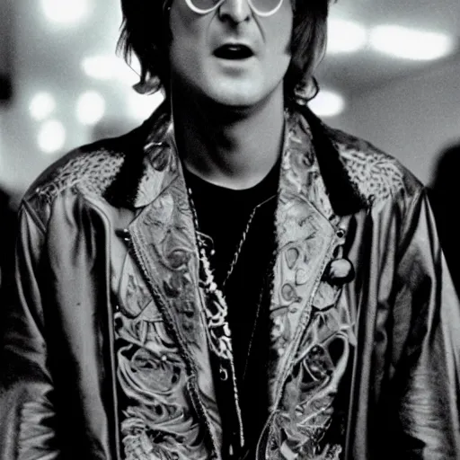 Image similar to John Lennon dressed as a rapper from the 90s, HD, high resolution, intricate detail