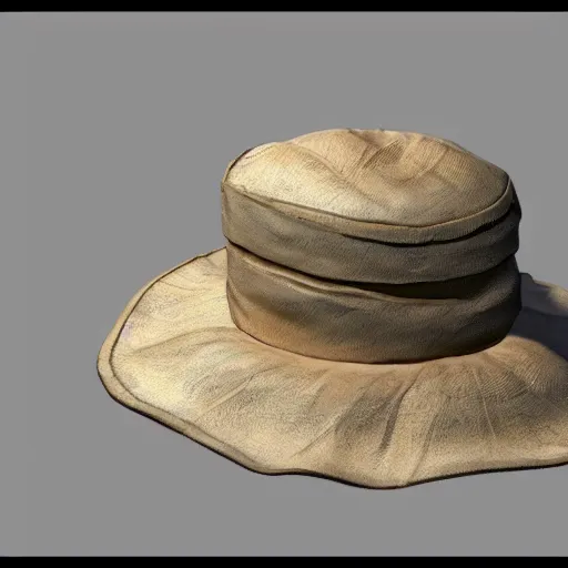 Image similar to a hat made out of parchment covered with calligraphy hyperrealistic photorealistic render 3 d detailed!!!