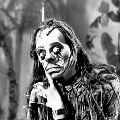 Prompt: movie still of Steve Buscemi playing the role of the Scarecrow in The Wizard of Oz (1939)