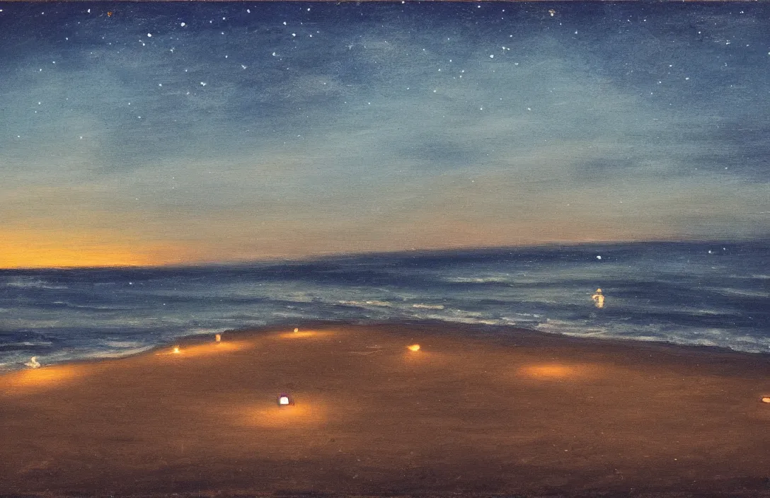 Image similar to on the beach, at night
