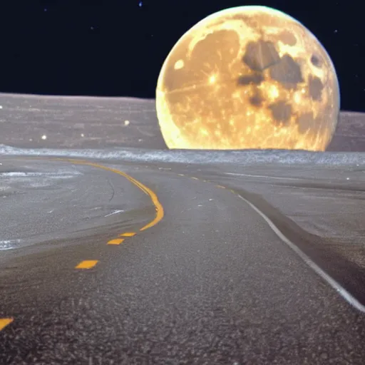 Image similar to driving at a highway from earth to the moon