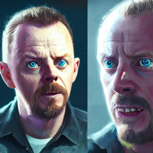 Image similar to simon pegg portrait, horror core, apocalyptic, pool cue, sharp focus, fiction, hyper detailed, digital art, trending in artstation, cinematic lighting, studio quality, smooth render, unreal engine 5 rendered, octane rendered, art style and nixeu and wlop and krenz cushart