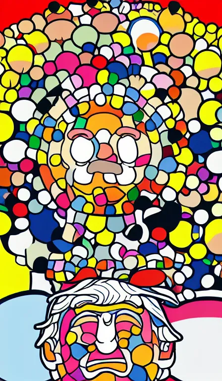 Prompt: illustration of donald trump, in the style of takashi murakami, abstract, flat - color