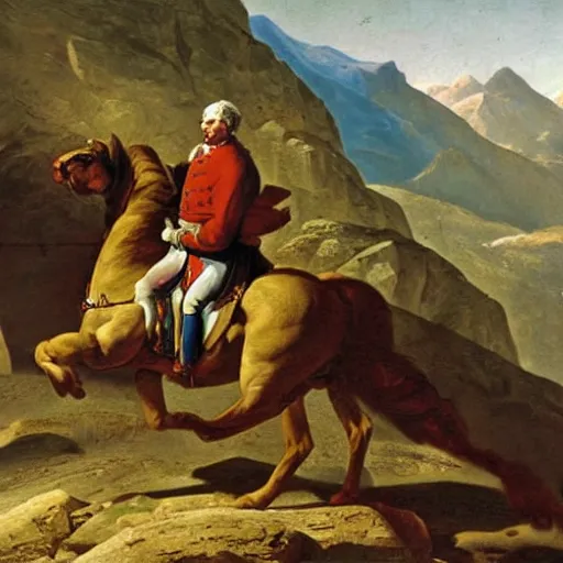 Prompt: benjamin netanyahu crossing the alps, oil painting by jacques - louis david