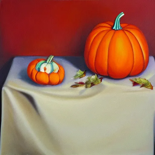 Image similar to pumpkin dream, oil on canvas, surrealism