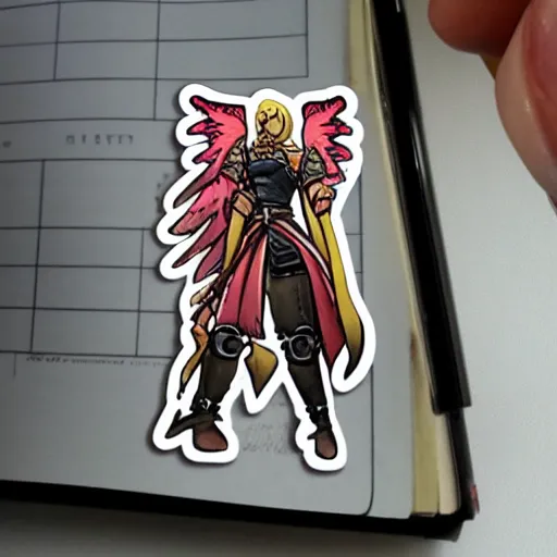 Image similar to a sticker of an aasimar from dungeons and dragons