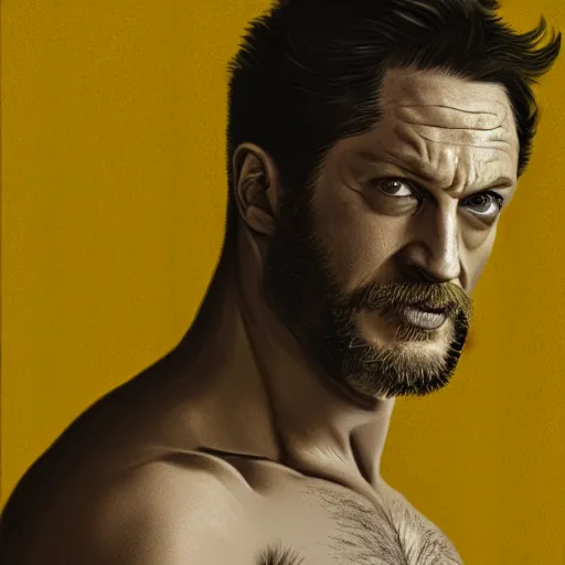 Image similar to Tom Hardy as wolverine in his yellow suit Digital art 4K quality Photorealism