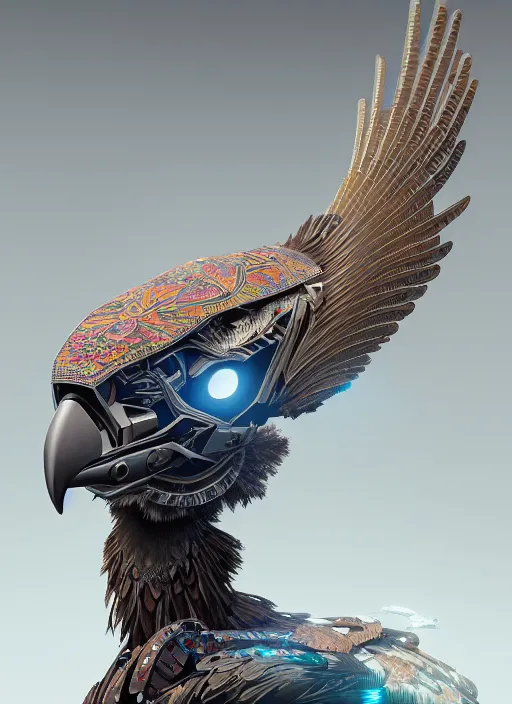 Image similar to symmetry!! portrait of a hybrid robot bird eagle, floral! horizon zero dawn machine, intricate, elegant, highly detailed, ray tracing, digital painting, artstation, concept art, smooth, sharp focus, illustration, art by artgerm and greg rutkowski and alphonse mucha, 8 k