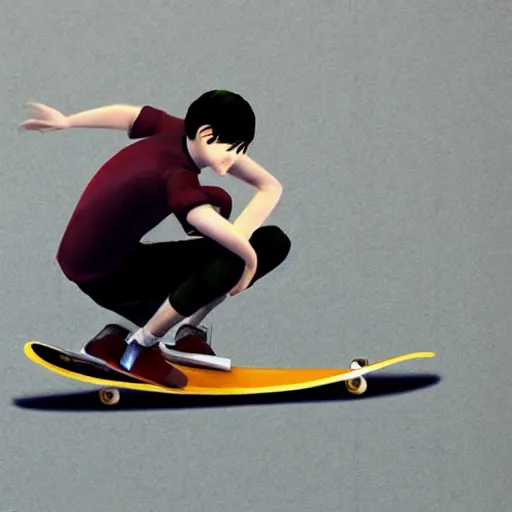 Image similar to Alex Chen from Life is Strange True Colors riding a skateboard