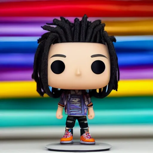 Prompt: a boy with colored dread hair funko pop 4 k photorealistic