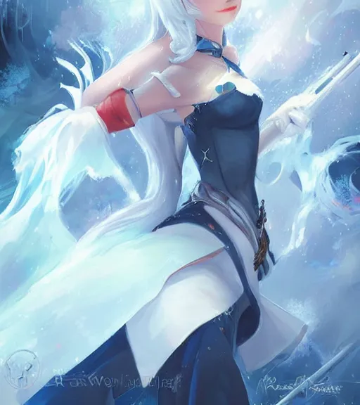 Image similar to A very beautiful painting of Weiss Schnee from RWBY by rossdraws, wlop, artgerm and Gil Elvgren