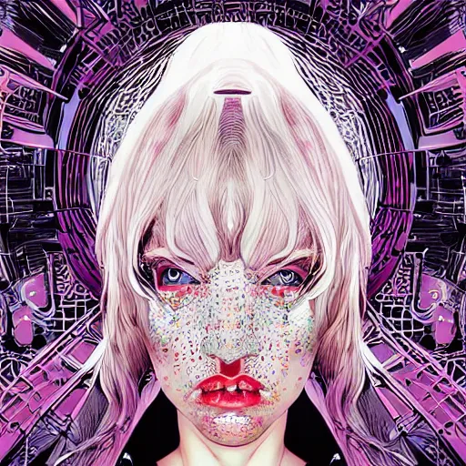 Image similar to portrait of crazy sia kate isobelle furler, symmetrical, glamour, by yoichi hatakenaka, masamune shirow, josan gonzales and dan mumford, ayami kojima, takato yamamoto, barclay shaw, karol bak, yukito kishiro