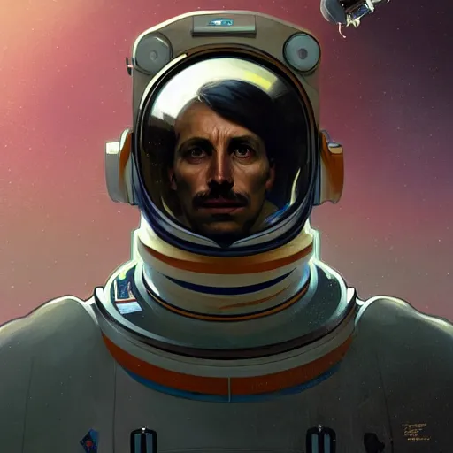 Image similar to portrait of a vicotrian astronaut man in suit by darek zabrocki and greg ruthkowski, alphonse mucha, simon stalenhag and cinematic and atmospheric, concept art, artstation, trending on artstation