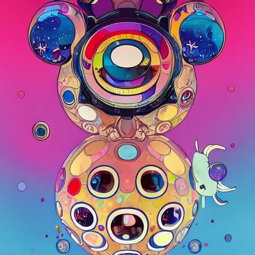 Prompt: a ai mascott by takashi murakami,, beeple and james jean, aya takano color style, 4 k, super detailed, night sky, digital art, digital painting, celestial, majestic, colorful