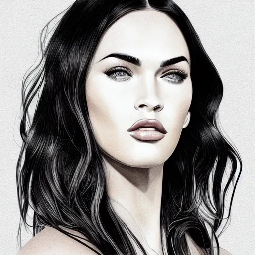 Prompt: megan fox portrait by arunas kacinskas and mallory heyer, geometrical shapes and lines, sketch, pencils, minimalistic, procreate, digital illustration, vector illustration, doodle, applepencil, newstyle