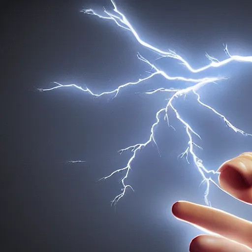 Prompt: hyper realistic lightning storm in a beautiful girl's hand. higly detailed, complex, unreal engine 5.