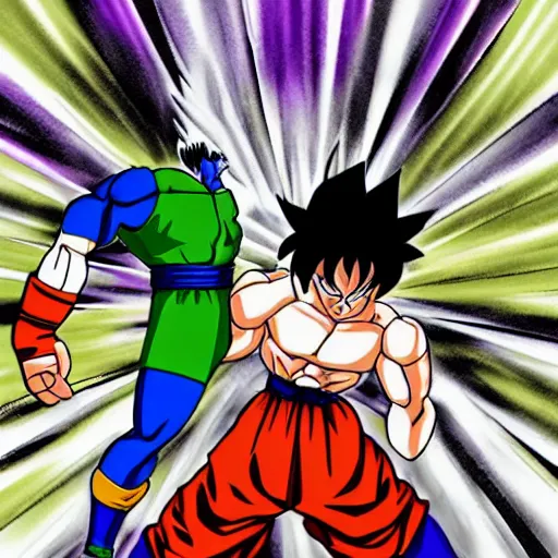 Prompt: fighting between rocky balboa and cell from dragon ball z, in the style of lero neiman