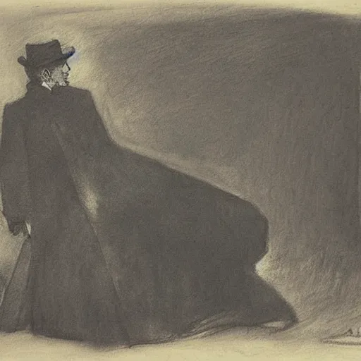 Prompt: occult detective by alfred stevens in charcoal