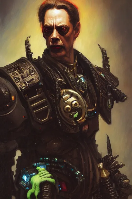 Image similar to character portrait cyberpunk warhammer 4 0 k steve buscemi, character design, painting by gaston bussiere, katsuya terada, frank frazetta, tom of finland, trending on artstation