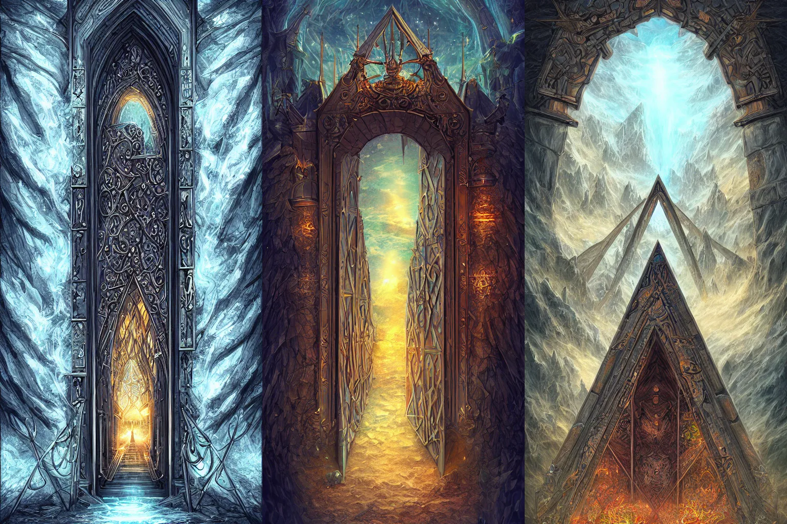 Image similar to the gate to the eternal kingdom of triangles, fantasy, digital art, hd, detailed.