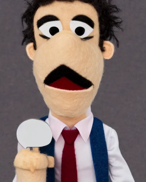 Image similar to bj novak ryan as a muppet. highly detailed felt. hyper real photo. 4 k.