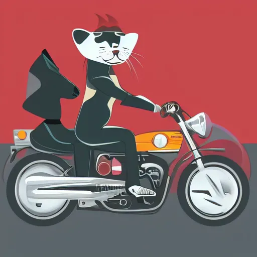 Prompt: A ferret as riding a motorcycle, vector art