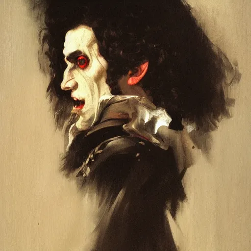 Image similar to oil painting portrait of (vampire) by hyacinthe rigaud, (Greg rutkowski) highly detailed