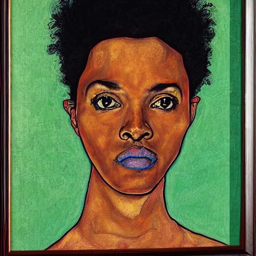 Image similar to portrait of lauryn hill by egon schiele in the style of egon schiele