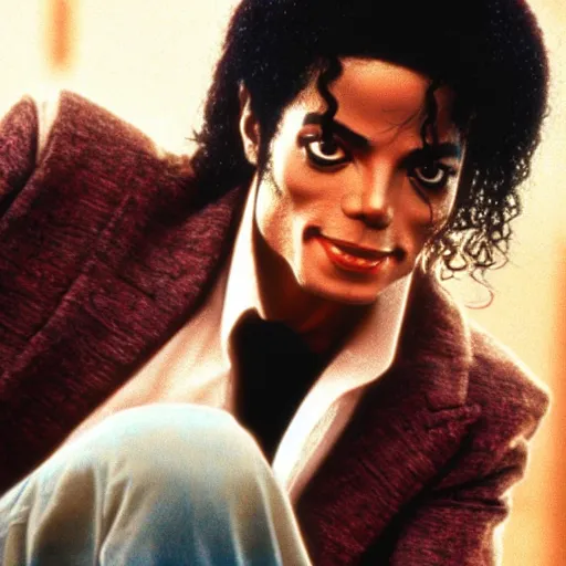 Image similar to a 1980s film still of Michael Jackson as an Anime character, shallow depth of field, split lighting