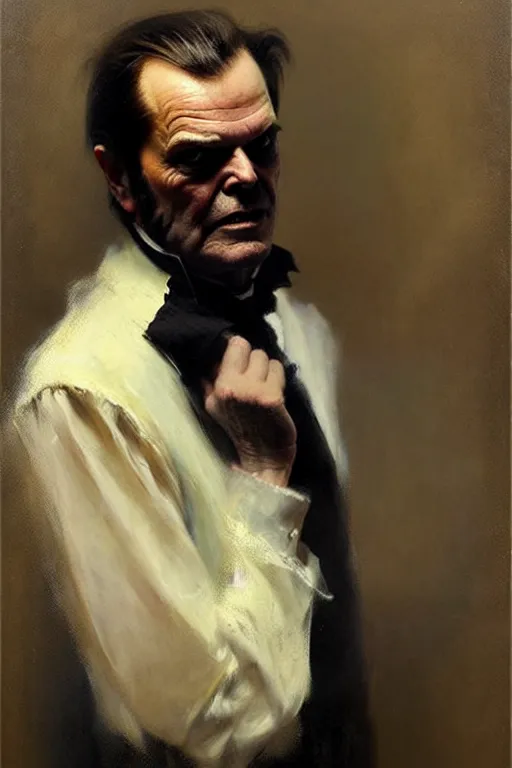 Prompt: impressionist brushstrokes!!!! beeple and richard schmid and jeremy lipking victorian loose genre loose painting full length portrait painting of a victorian male vampire ( ( jack nicholson ) )